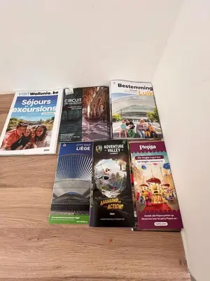 four movies are sitting on a shelf at Studio moderne et confort - Guillemins in Liège