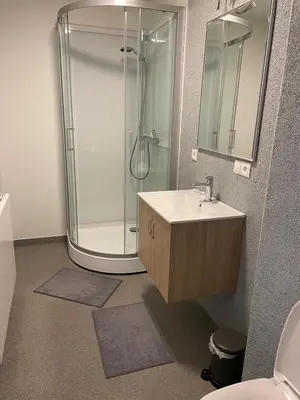 a bathroom with a shower and a sink at JoHa Haus in Hasselt