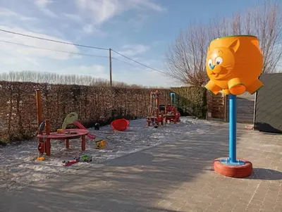 a playground with a smiley face on a pole at DE SMISHOEVE met kinderpret, dieren en wellness in Heers