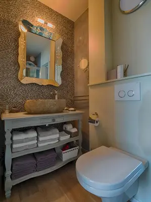 a bathroom with a toilet and a mirror at Tussen Hemel en Maas in Dilsen-Stokkem