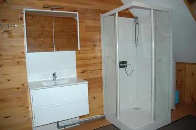 a bathroom with a shower and a sink at Dortoirs Le Domaine in Bilstain