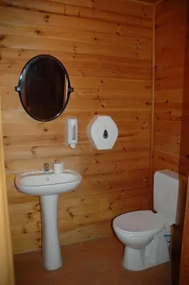 a bathroom with a toilet and a sink and a mirror at Dortoirs Le Domaine in Bilstain