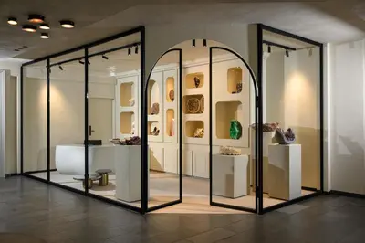 a display case in a museum with vases on display at Stiemerheide - The Urban Hotel & Golf Retreat 4 Star Superior in Genk