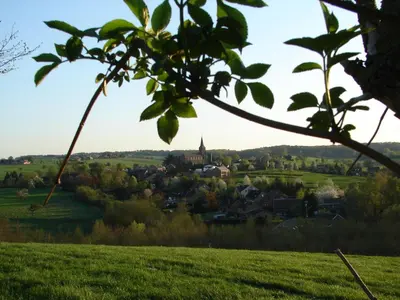 a view of a small town from a green field at Hotel Restaurant The Kings Head Inn in Voeren