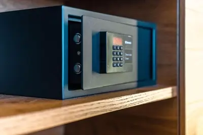 a microwave oven sitting on top of a wooden shelf at pentahotel Liège in Liège