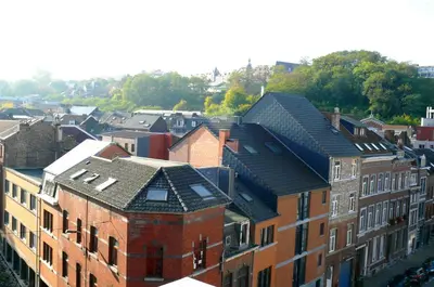 an overhead view of a city with brick buildings at Hôtel Les Acteurs in Liège