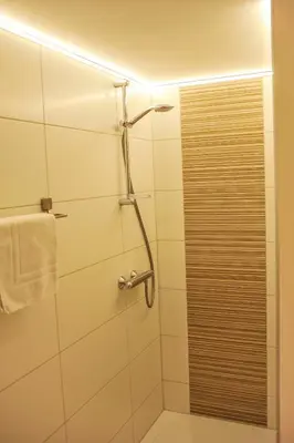 a shower with a glass door in a bathroom at B&B De Dubbelmolen in Tongeren