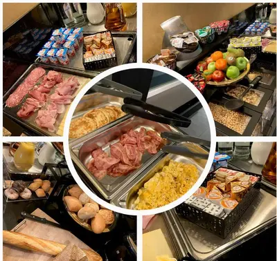 a collage of pictures of food in a refrigerator at Hotel Le Midi in Petit-Rechain