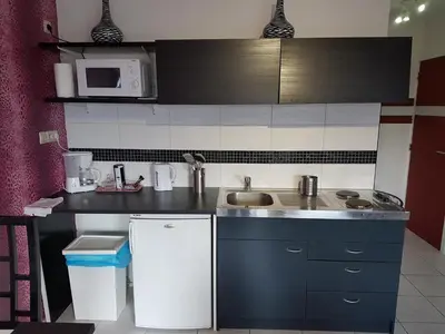 a small kitchen with a sink and a microwave at Studio Filo in Liège