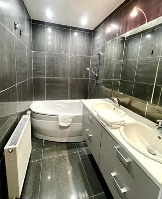 a bathroom with a toilet and a sink and a tub at DayNight Sauveniere in Liège
