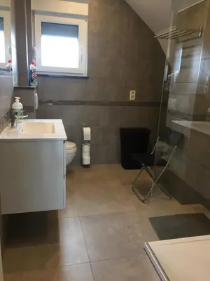 a bathroom with a sink and a toilet at Rentalis Flat in Liège