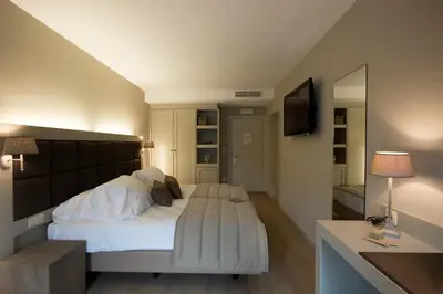 a bedroom with a large bed and a television at Tuinhotel in Lommel