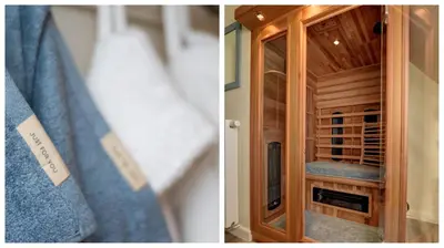 two pictures of a room with a wine cabinet at B&B Eikenlaan 12 in Genk