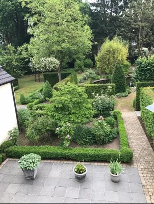 a garden with bushes and flowers and plants at Cosy Studio met Zwembad in Beringen