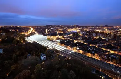 an aerial view of a city at night at Studio des princes in Liège