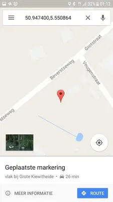 a screenshot of a website with a red dot at Charme chalet in Zutendaal
