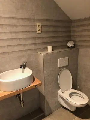 a bathroom with a sink and a toilet at Joff in Budingen