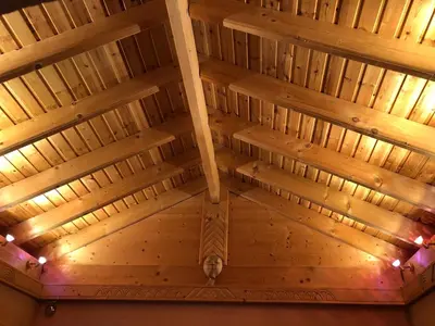 an overhead view of a wooden ceiling at Landhaus Sylvia in Eupen, Terrasse , Garten & Nähe zum Hohen Venn in Eupen