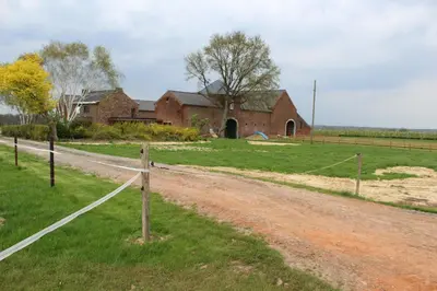 a dirt road in front of a house with a fence at B&B De Vroling in Wellen