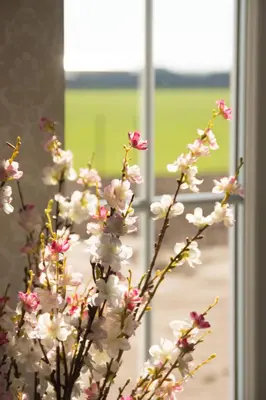 a vase filled with flowers in front of a window at 'Op de Borgt' met Finse Grill Kota in Wellen