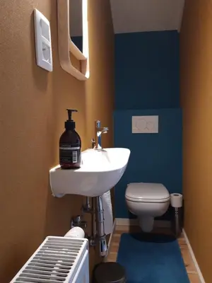 a bathroom with a sink and a toilet at De Lokroep in Heers