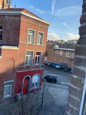 a view from a window of a building and a street at Roture 88 in Liège