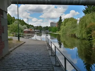 a view of a river from a bridge at Le Boisseliège in Liège
