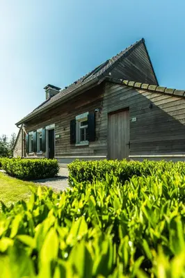 a wooden house with a bush in front of it at Kolisheide in Peer
