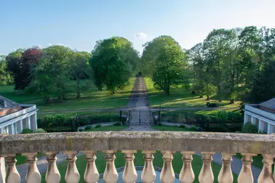 a view from the balcony of the palace of versailles versailles palace gardens at Kasteel Duras in Sint-Truiden