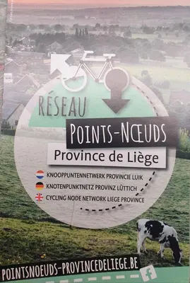 a sign with a bike and a cow in a field at B&B La ferme du Château de Broich in Plombières