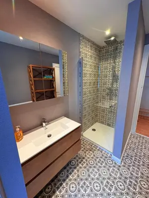 a bathroom with a sink and a shower at Le Piercot in Liège