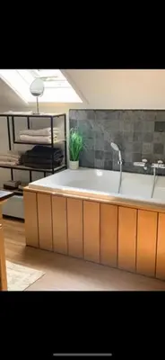 a bathroom with a bath tub with a sink at Maas Lodge in Maaseik