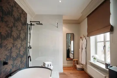 a bathroom with a shower and a sink at B&B Maison Mairie Hasselt in Hasselt