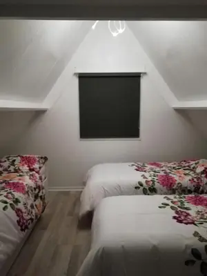 a bedroom with two beds and a flat screen tv at Lauwie 14 in Lanaken