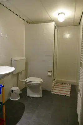 a bathroom with a toilet and a sink and a shower at Apartments Cour d'Aix in Richelle