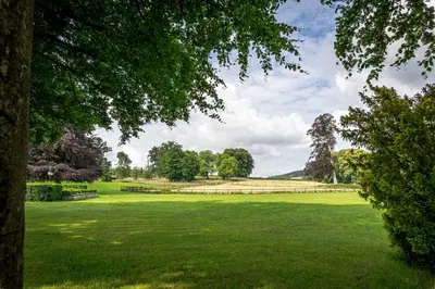 a park with a large green field with trees at Landgoed Altenbroek in Voeren
