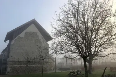 a building with a tree in front of it at Hof van Eggertingen Bakhuis in Riemst
