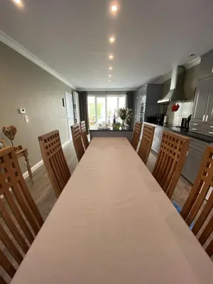 a large dining room with a long table and chairs at 8P 3B Cosy vacation home for 8 persons in Heers