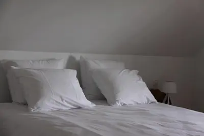 a white bed with white pillows on top of it at Hoeve Luitenant Halleux in Linter
