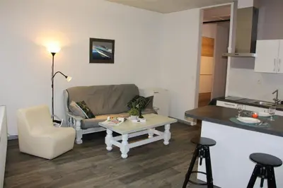 a living room with a couch and a table at Elena's Apartment in Liège