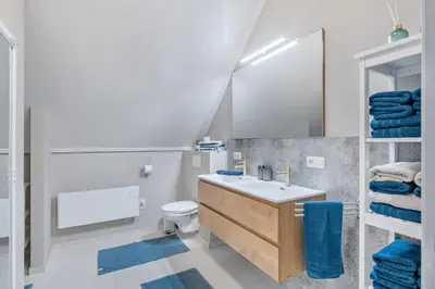 a bathroom with a sink and a toilet at Huize Koedoe in Tongeren