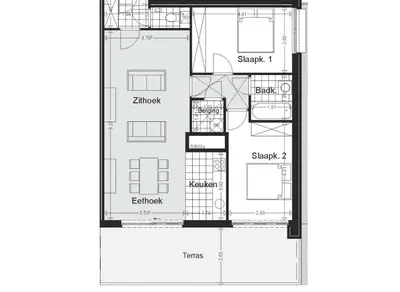 a floor plan of a house at Saint Pablo Design Apt I 2BR, Free Parking, Stunning View & Large Terrace in Hasselt