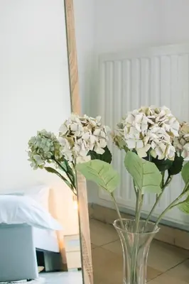 a vase filled with white flowers sitting on a table at Saint Pablo Boutique Apt I 3BR, Grote Markt, City Center, Near Station in Hasselt