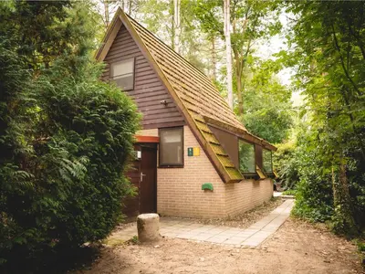 a small brick house in the middle of a forest at Boshuisje Rekem - Boris in Lanaken