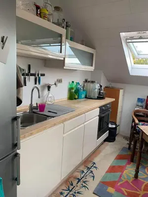 a kitchen with a sink and a stove at Les chineurs du 81 in Liège
