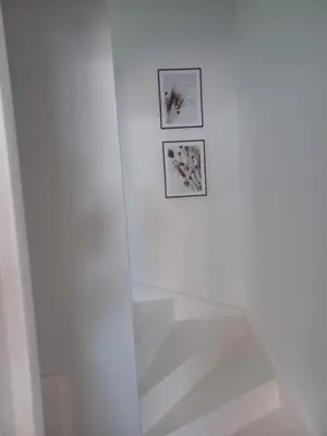 a white shower with two pictures on the wall at Luxe-kamer Bed en Bokes in Drieslinter