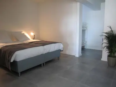 a bedroom with a bed and a plant at De Hoog Velden 12 in Pelt