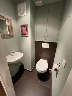a bathroom with a toilet and a sink at Country house Clos des hortensias in Blégny