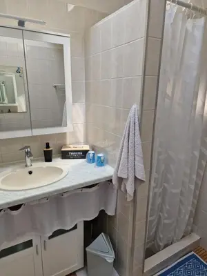 a bathroom with a sink and a shower at mignon in Soumagne