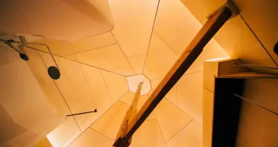 an overhead view of a room with a ceiling at Le pigeonnier - TinyHouse en plein centre de Liège in Liège